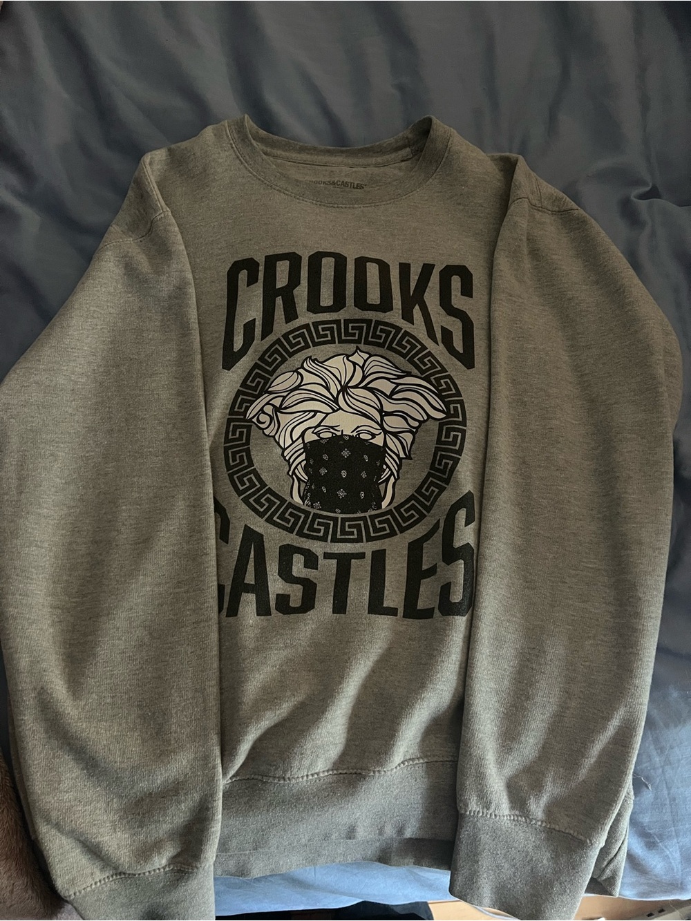 Crooks & Castles Grey Crewneck with Black Logo Graphic